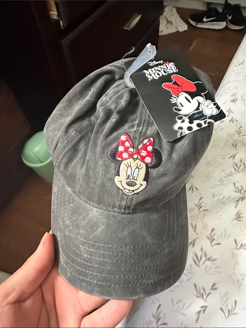 Disney Kids Gray Baseball Cap with Red Polka Dot Minnie Bow
